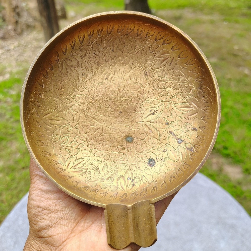 Vintage MCM Brass Ashtray or Pocket Change Tray Ornate India